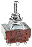 NKK SWITCHES S33 Toggle Switch, On-Off-On, 3PDT, Non Illuminated, S Series, Panel Mount, 25 A