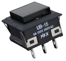 NKK SWITCHES UB15KKW01N-A Pushbutton Switch, UB Series, SPDT, On-(On), Square, Black