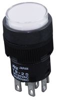 NKK SWITCHES YB25CKW01-2CF24-JB Pushbutton Switch, YB Series, 16 mm, DPDT, On-(On), Round, Transparent