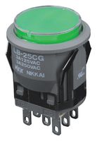 NKK SWITCHES LB25CGW01-5F12-JF Pushbutton Switch, LB Series, 22 mm, DPDT, On-(On), Round, Transparent