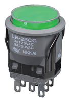 NKK SWITCHES LB25CGW01-5F-JF Pushbutton Switch, LB Series, 22 mm, DPDT, On-(On), Round, Transparent