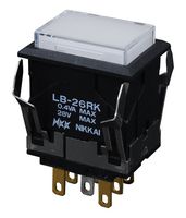NKK SWITCHES LB26RKG01-5C-JB Pushbutton Switch, LB Series, DPDT, On-On, Rectangular, Transparent