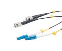 L-COM FCA-SLCUSTUD15 Fiber Optic Cable, Singlemode, 2 Fibers, 9µm / 125µm, LC Duplex to ST Duplex, 49.2ft
