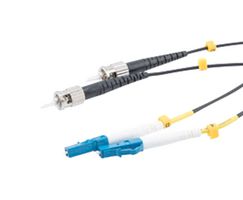 L-COM FCA-SLCUSTUD5 Fiber Optic Cable, Singlemode, 2 Fibers, 9µm / 125µm, LC Duplex to ST Duplex, 16.4ft