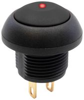 E-SWITCH RP8700AB2M1CEBLKBLKRED Industrial Pushbutton Switch, RP8700 Series, 13.6 mm, SPST-NO-DM, Off-(On), Round, Black