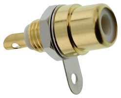 SWITCHCRAFT/CONXALL BPJF03AUX RCA (Phono) Audio / Video Connector, 2 Contacts, Jack, Gold Plated Contacts, Brass Body, White