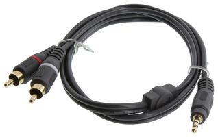 STELLAR LABS 24-12036 Audio / Video Cable Assembly, 3.5mm Stereo Phone Plug, RCA/Phono Plugs (2), 3 ft, 914 mm