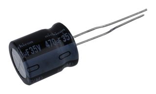 NICHICON UHE1V471MHD6TO Electrolytic Capacitor, Miniature, 470 µF, 35 V, ± 20%, Radial Leaded, 1000 hours @ 85°C, Polar