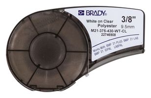 BRADY M21-375-430-WT-CL Label Printer Tape, Adhesive, White on Clear, 6.4 m x 9.53 mm