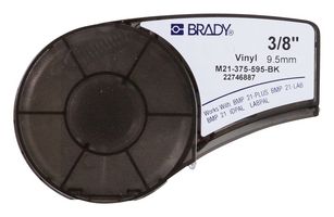 BRADY M21-375-595-BK Label Printer Tape, Adhesive, White on Black, 6.4 m x 9.53 mm
