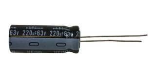 NICHICON UHE1J221MPD1TD Electrolytic Capacitor, Miniature, 220 µF, 63 V, ± 20%, PC Pin, 7000 hours @ 105°C, Polar