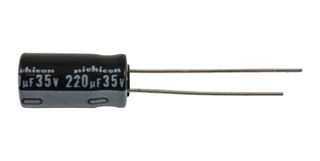 NICHICON UHE1V221MPD1TD Electrolytic Capacitor, Miniature, 220 µF, 35 V, ± 20%, Radial Leaded, 7000 hours @ 105°C, Polar