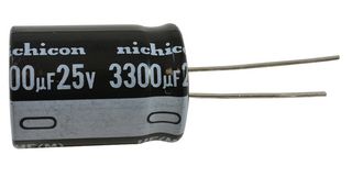 NICHICON UHE1E332MHD6TN Electrolytic Capacitor, Miniature, 3300 µF, 25 V, ± 20%, PC Pin, 1000 hours @ 85°C, Polar
