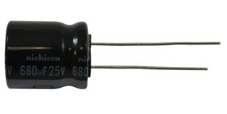 NICHICON UHE1E681MHD6TO Electrolytic Capacitor, Miniature, 680 µF, 25 V, ± 20%, PC Pin, 1000 hours @ 85°C, Polar