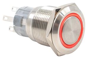 E-SWITCH PV4F2B0SS-315 Vandal Resistant Switch, 24V LED, PV4 Series, 0.75 ", SPDT, On-(On), Round Flat, Natural