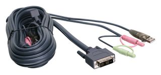 IOGEAR G2L7D02U Audio / Video Cable Assembly, KVM Cable, DVI-D Single Link Plug, USB 2.0, 2 x 3.5mm Audio Jack