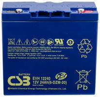 CSB BATTERY OF AMERICA EVH12240 Rechargeable Battery, 12 V, Lead Acid, 24 Ah, Bolt, 1