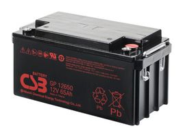 CSB BATTERY OF AMERICA GP12650 Rechargeable Battery, 12 V, Lead Acid, 65 Ah, Bolt, 1