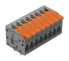 WAGO 2601-1108 Wire-To-Board Terminal Block, Gray, 3.5 mm, 8 Positions, 26 AWG, 16 AWG, 1.5 mm², Push In Lock