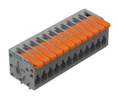 WAGO 2601-1112 Wire-To-Board Terminal Block, Gray, 3.5 mm, 12 Positions, 26 AWG, 16 AWG, 1.5 mm², Push In Lock