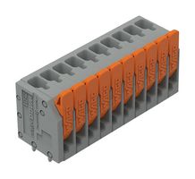 WAGO 2601-3110 Wire-To-Board Terminal Block, Gray, 3.5 mm, 10 Positions, 26 AWG, 16 AWG, 1.5 mm², Push In Lock