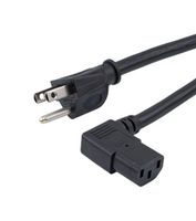 L-COM N515P-C13R-15-10F Cable de Alimentación, NEMA 5-15P a IEC 60320 C13 de 90°, 3.05 m, 15 A, 125 V, Negro
