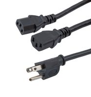 L-COM N515P-C132-10-6F Cable de Alimentación, NEMA 5-15P a 2x IEC 60320 C13, 1.8 m, 10 A, 125 V, Negro