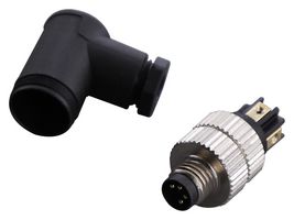 MUELLER ELECTRIC BU-8ZU07 Sensor Connector, M8, Male, 4 Positions, Screw Pin, Right Angle Cable Mount