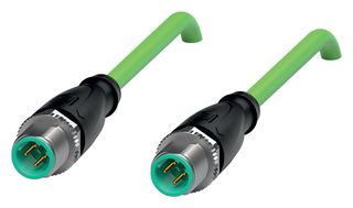 PEPPERL+FUCHS PA V1SD-G-GN2M-PUR-E2S-V1SD-G Sensor Cable, D Coded, Green, M12 Plug, M12 Plug, 4 Positions, 2 m, 6.6 ft