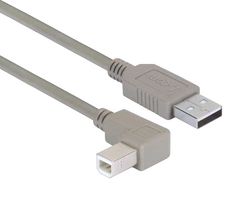 L-COM CAA-90RB-03M USB Cable, Type A Plug to 90° Type B Plug, 300 mm, 11.8 ", Gray
