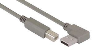 L-COM CA90LA-B-05M Cable USB, Tipo A Macho 90° a Tipo B Macho, 500 mm, 19.7 ", USB 2.0, Gris