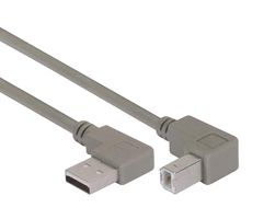 L-COM CA90LA-DB-2M USB Cable, 90° Type A Plug to 90° Type B Plug, 2 m, 6.6 ft, USB 2.0, Gray