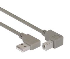 L-COM CA90RA-DB-075M USB Cable, 90° Type A Plug to 90° Type B Plug, 750 mm, 29.5 ", USB 2.0, Gray