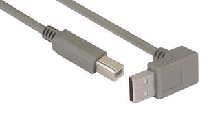 L-COM CA90UA-B-075M Cable USB, Tipo A Macho 90° a Tipo B Macho, 750 mm, 29.5 ", USB 2.0, Gris