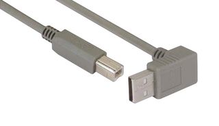 L-COM CA90UA-B-1M USB Cable, 90° Type A Plug to Type B Plug, 1 m, 3.3 ft, USB 2.0, Gray