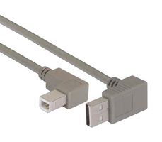 L-COM CA90UA-90RB-03M USB Cable, 90° Type A Plug to 90° Type B Plug, 300 mm, 11.8 ", USB 2.0, Gray