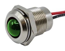 VCC / VISUAL COMMUNICATIONS COMPANY CL-1-2008-0120-I LED Panel Mount Indicator, Green, 120 VAC, 14 mm, 7 mA, 100 mcd, IP67