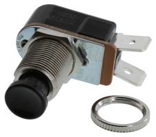 CARLING TECHNOLOGIES P27B-BL Botón Pulsador, P27 Series, 12.7 mm, SPST, Apagado-(Encendido), Roldana, Negro