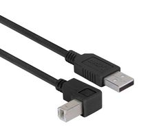 L-COM CAABLK-90DB-03M USB Cable, Type A Plug to 90° Type B Plug, 300 mm, 11.8 ", USB 2.0, Black