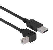 L-COM CAABLK-90DB-05M USB Cable, Type A Plug to 90° Type B Plug, 500 mm, 19.7 ", USB 2.0, Black