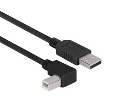 L-COM CAABLK-90LB-1M USB Cable, Type A Plug to 90° Type B Plug, 1 m, 3.3 ft, USB 2.0, Black