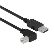 L-COM CAABLK-90LB-2M USB Cable, Type A Plug to 90° Type B Plug, 2 m, 6.6 ft, USB 2.0, Black