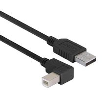 L-COM CAABLK-90RB-1M USB Cable, Type A Plug to 90° Type B Plug, 1 m, 3.3 ft, USB 2.0, Black