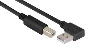 L-COM CABLK90RA-B-5M USB Cable, 90° Type A Plug to Type B Plug, 5 m, 16.4 ft, USB 2.0, Black