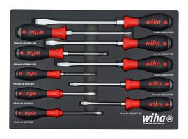 WIHA 53180 Screwdriver Tray Set, Cushion Grip, 10 Piece, SoftFinish Series