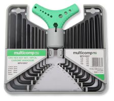 MULTICOMP PRO MP010957 Hex Key Set, 18 Pieces, 9x Metric Hex Key, 9x Torx Keys, Red Handle & Plastic Box
