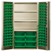 QUANTUM STORAGE QSC-BG-36SGN Bin Cabinet, All-Welded, 102 Bins, 800lb, 24" L x 36" W x 72" H, Green, Beige Finish