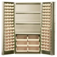 QUANTUM STORAGE QSC-BG-36SIV Bin Cabinet, All-Welded, 102 Bins, 800lb, 24" L x 36" W x 72" H, Ivory, Beige Finish