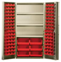 QUANTUM STORAGE QSC-BG-36SRD Bin Cabinet, All-Welded, 102 Bins, 800lb, 24" L x 36" W x 72" H, Red, Beige Finish