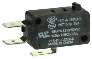 HONEYWELL V15T22-EP200 Microswitch, Standard, Pin Plunger, SPST-NO, Quick Connect, 22 A